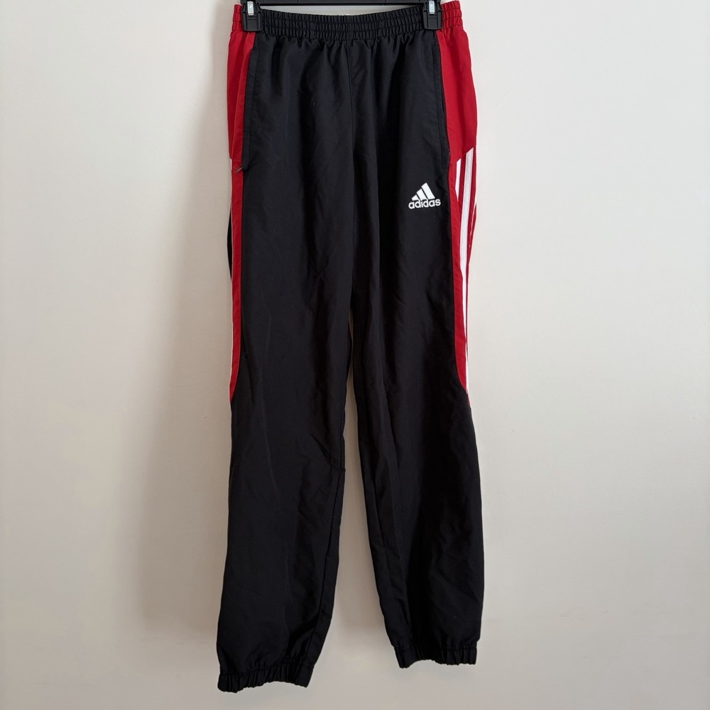 Adidas Baggy Track Pants S Black Red Stripes Windbreaker Athletic Side Zip
